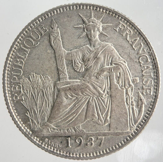 1937 20 Cents Centimes Indo - China France Silver Coin | Very High Grade | a4468
