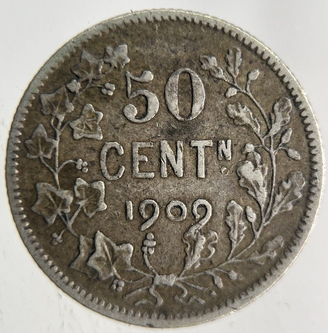 1909 Belgium 50 Cents Silver Coin | Fine Collectable Grade