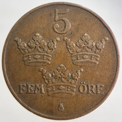 1939 Sweden 5 Ore Coin | Very High Grade | a4872