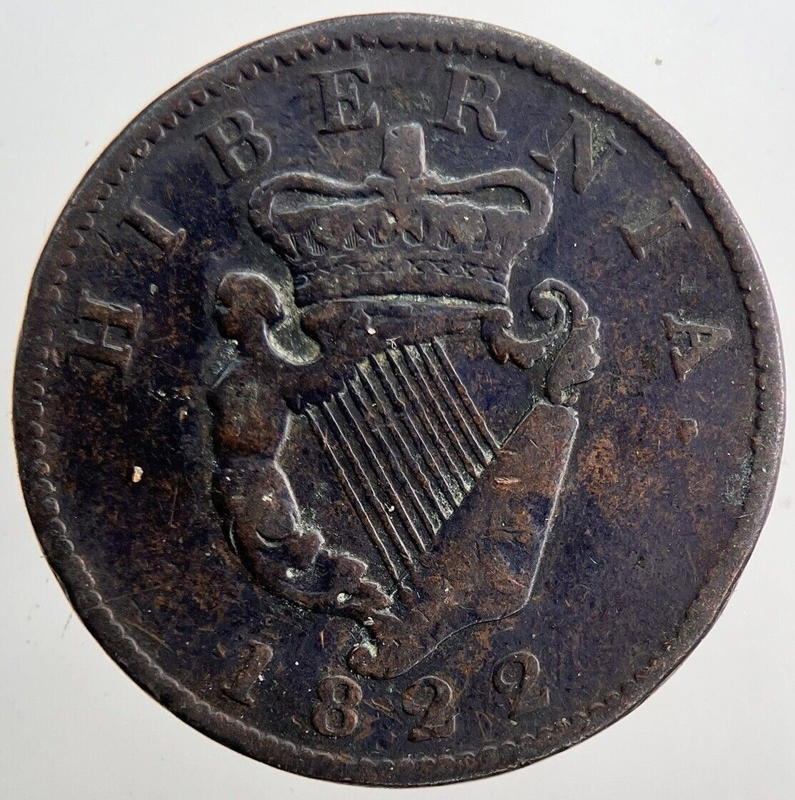 1822 Irish Hibernia Half - Penny Coin | Fine Collectable Grade | a6048