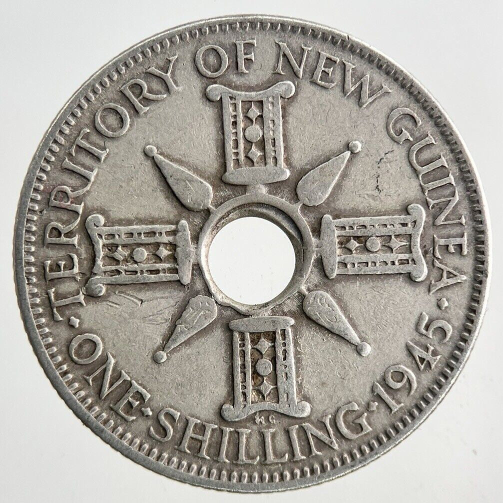 1945 British New Guinea Silver Shilling Coin | Fine Collectable Grade
