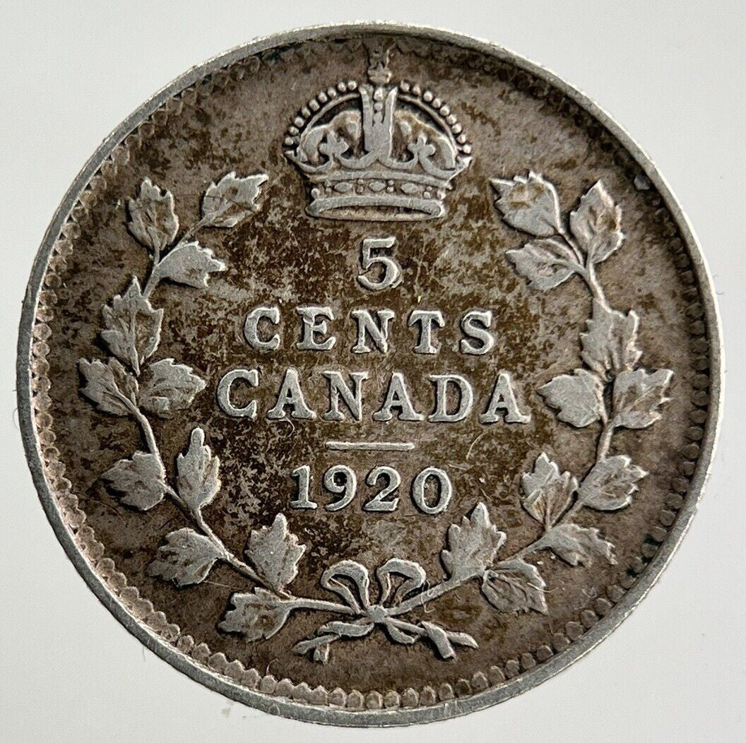 1920 Canada 5 Cents Silver Coin | Fine Collectable Grade