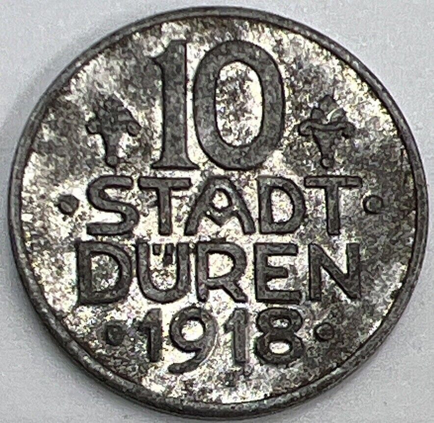 1918 10 Stadt-Duren Pfennig Austria German Helmet Coin | Collectable Grade