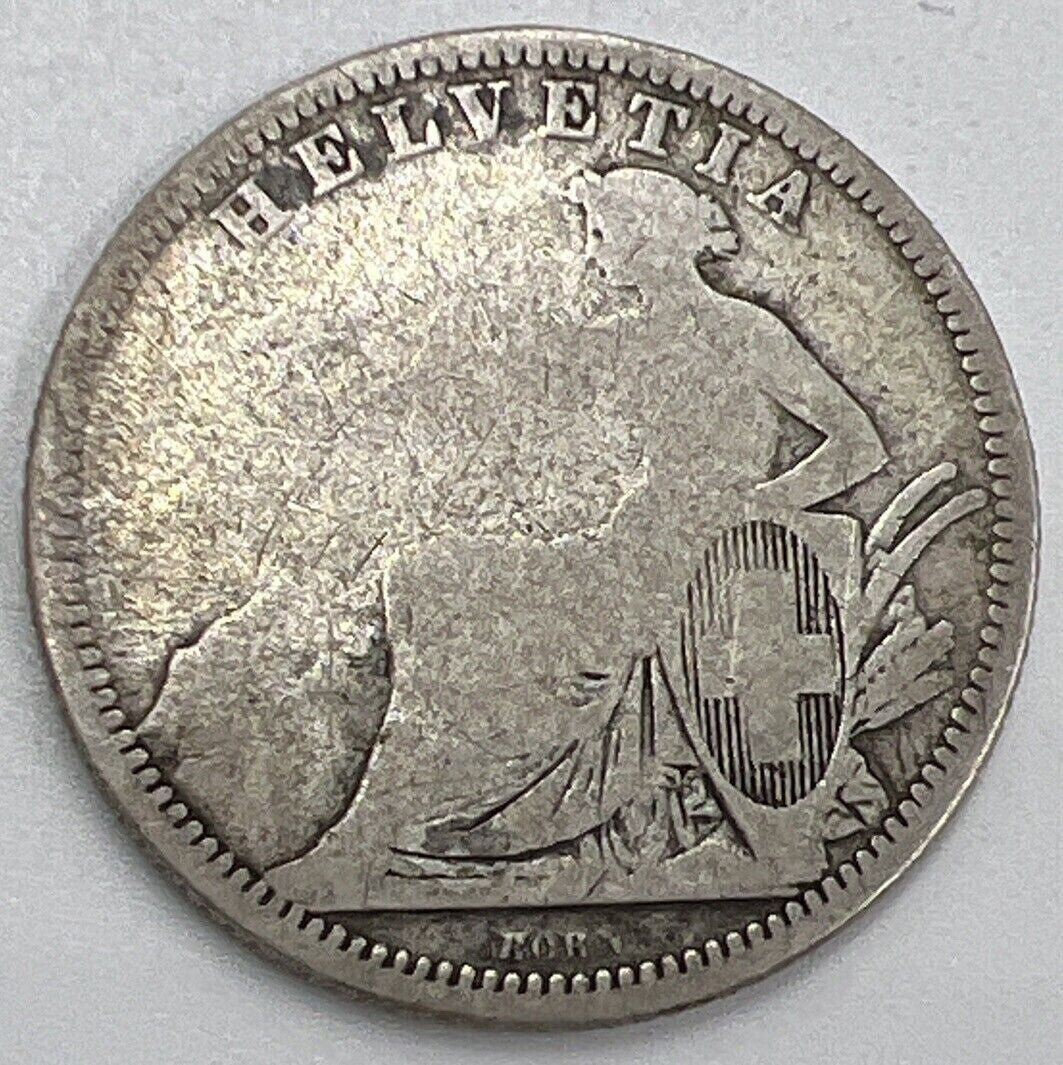 1861 - B Switzerland 1 One Franc | Swiss Silver Coin | Fair Grade | a489