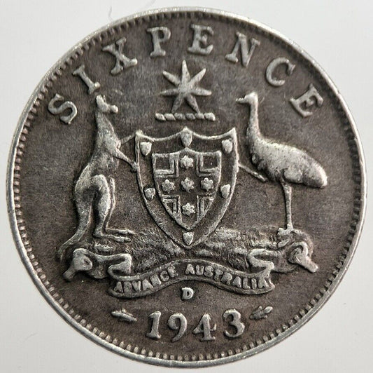 1943 - D Australia Sixpence Silver Coin | Fine Collectable Grade | a7645