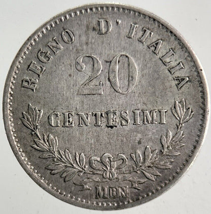 1863 Italy 20 Centesimi Silver Coin | Very High Grade
