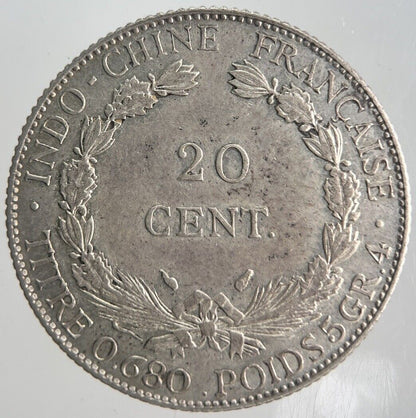 1937 20 Cents Centimes Indo - China France Silver Coin | Very High Grade | a4468