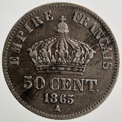 1865 France 50 Cent Silver Coin | Fine Collectable Grade | a3638