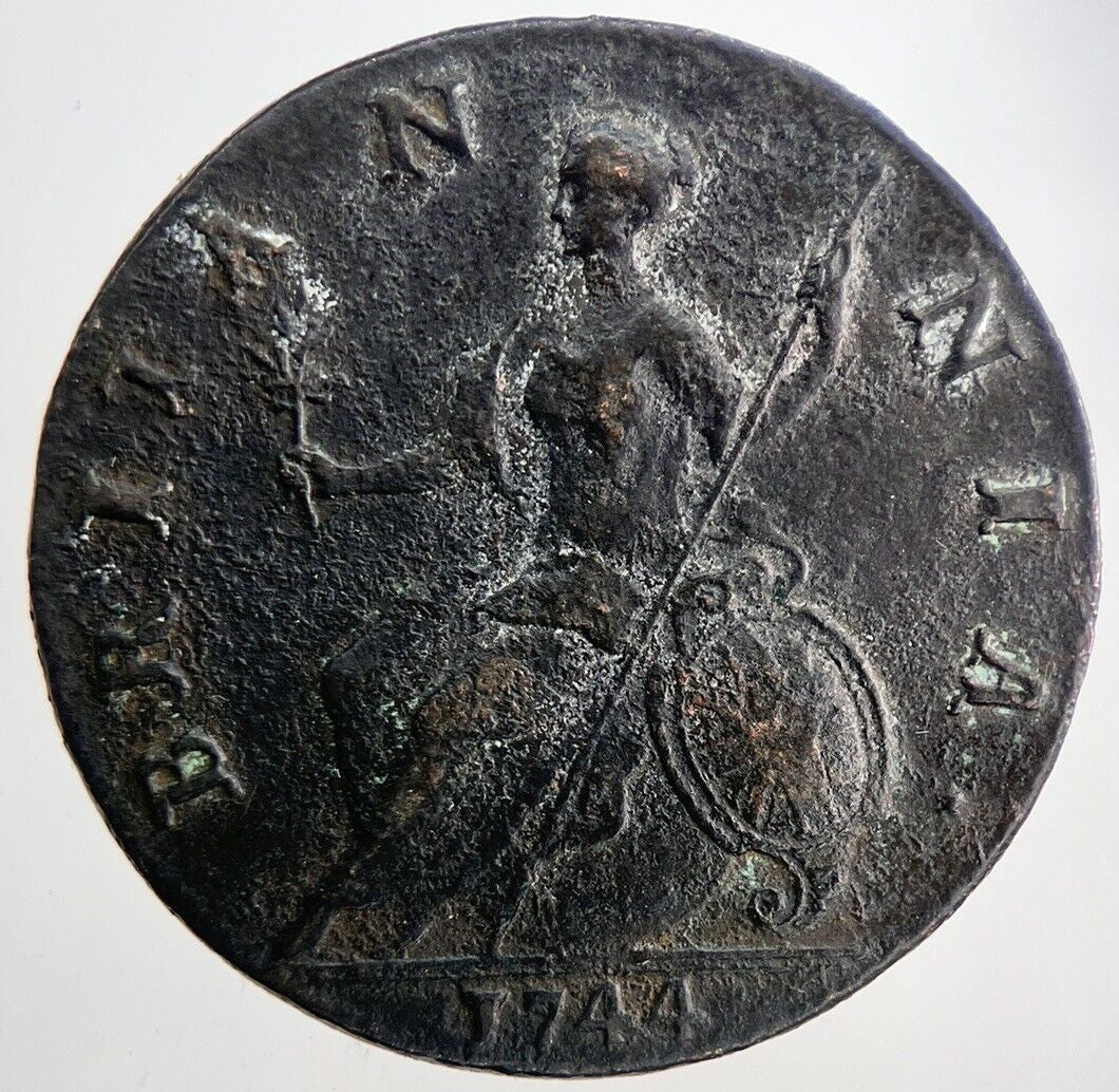 1744 George 2nd II Half-Penny British Coin | Fine Collectable Grade | a6781