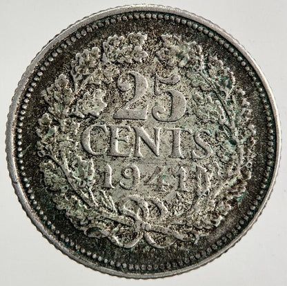 1941 Netherlands 25 Cents Silver Coin | Fine Collectable Grade