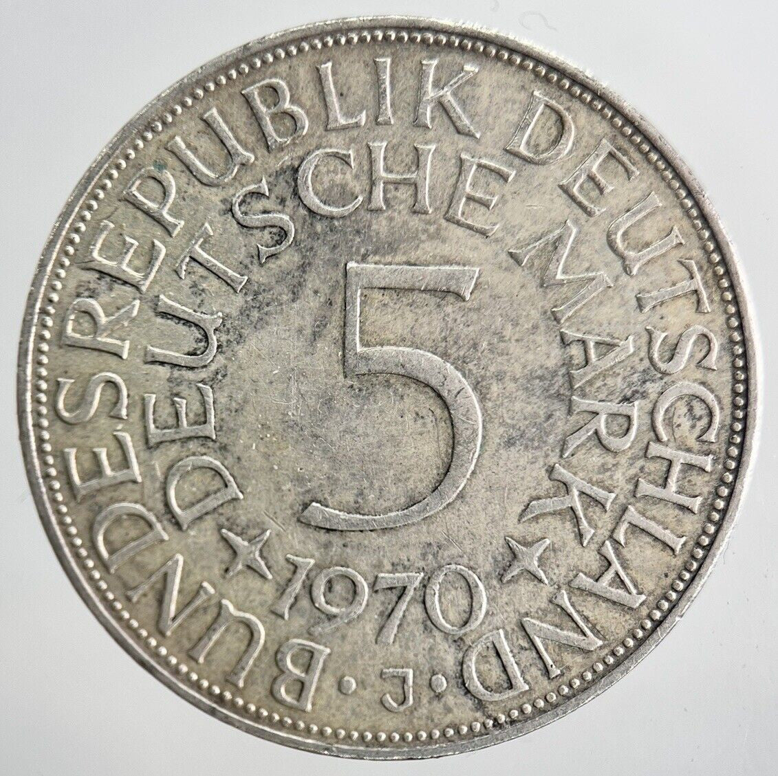 1970 - J Germany 5 Mark Silver Coin | Very High Grade | a6284