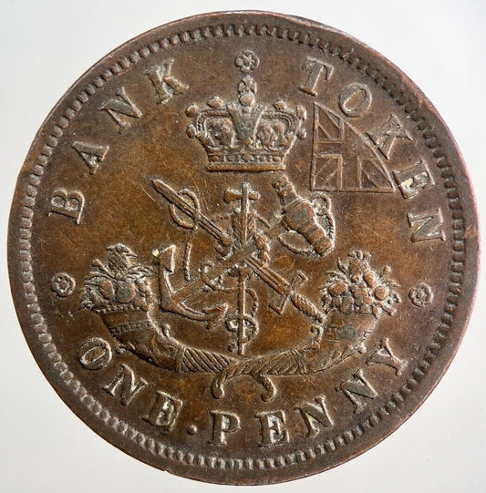 1857 Canada Bank Token One Penny Coin | Very High Grade