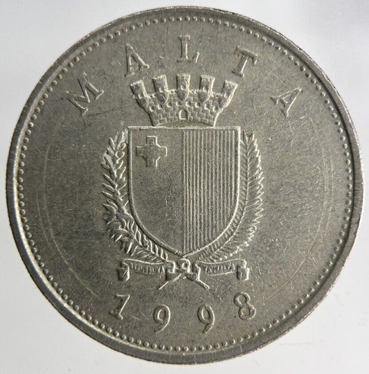 1998 Malta 25 Cents Coin | Fine Collectable Grade