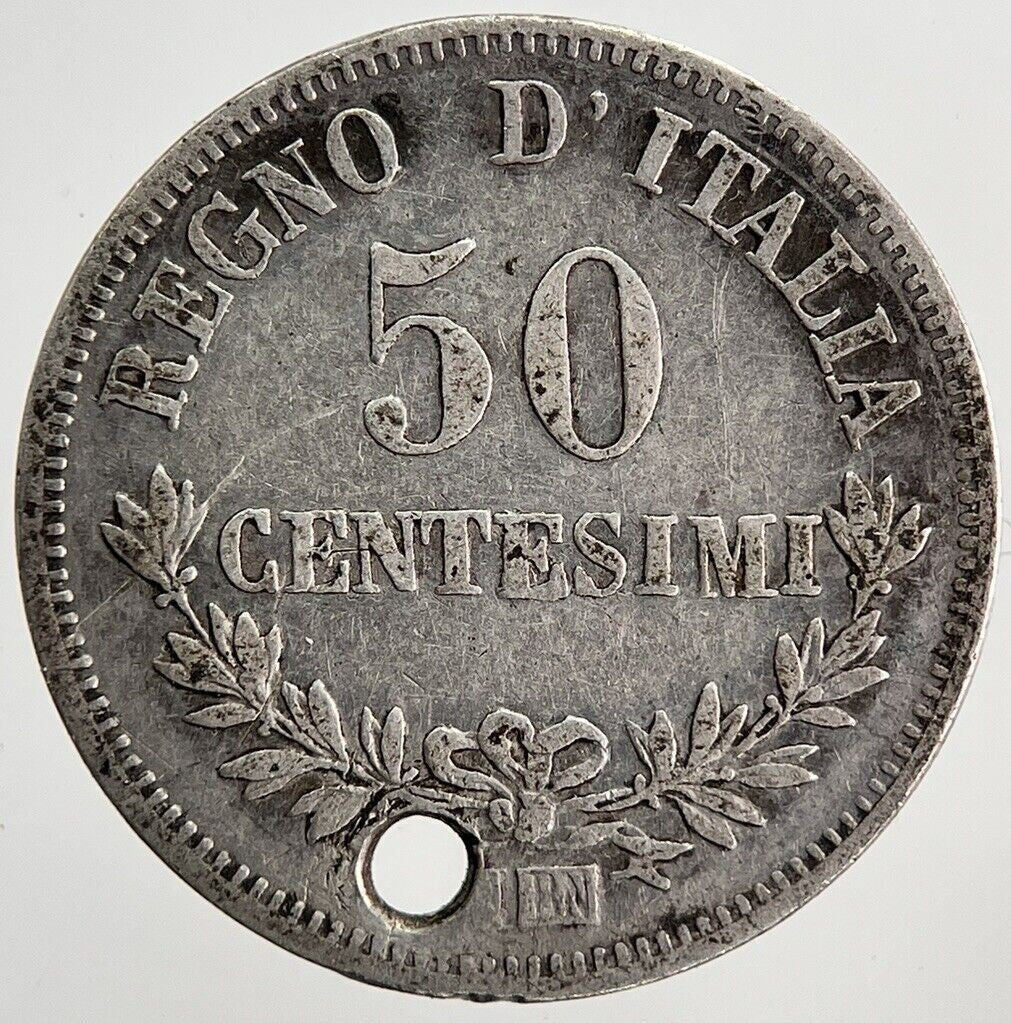 1863 Italy 50 Centesimi Silver Coin | Fine Collectable Grade | a6232