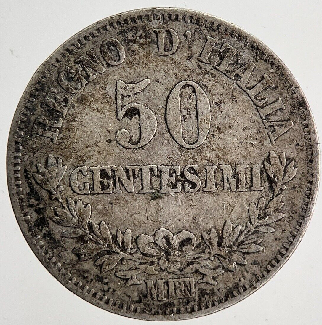 1863 Italy 50 Centesimi Silver Coin | Fine Collectable Grade | a6245