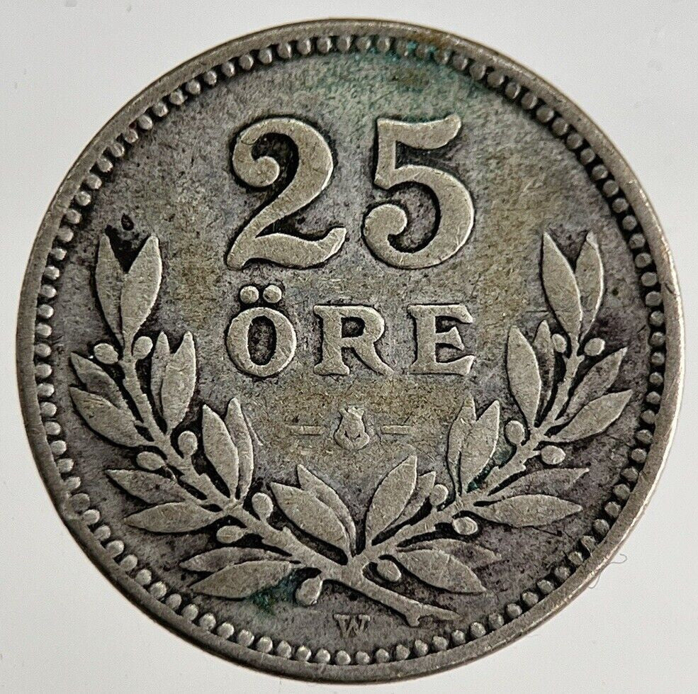 1917 Sweden 25 Ore Silver Coin | Collectable Grade | a8766