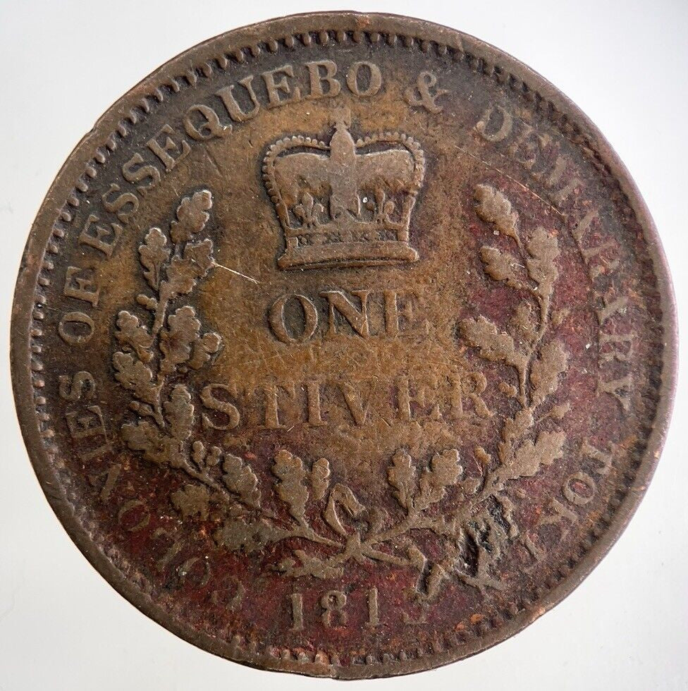 1813 Essequibo & Demerara Guyana 1 Stiver Coin | Fine Collectable Grade | a9403