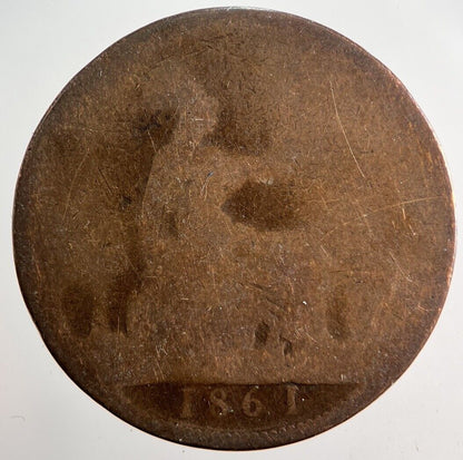 1861 Victoria One Penny Coin | Worn Grade