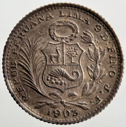 1903 Peru Un 1 Dino Silver Coin | Very High Grade
