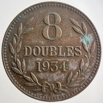1934 Guernsey 8 Doubles Coin | Very High Grade | a4942