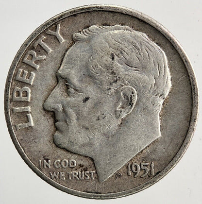 1951 - D US USA Roosevelt Dime Silver Coin | Fine Collectable Grade