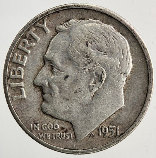 1951 - D US USA Roosevelt Dime Silver Coin | Fine Collectable Grade