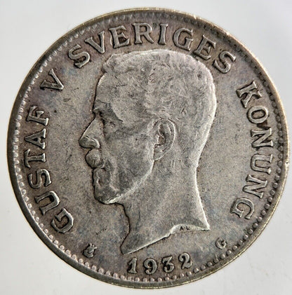 1932 Sweden 1 Krona Silver Coin | Fine Collectable Grade