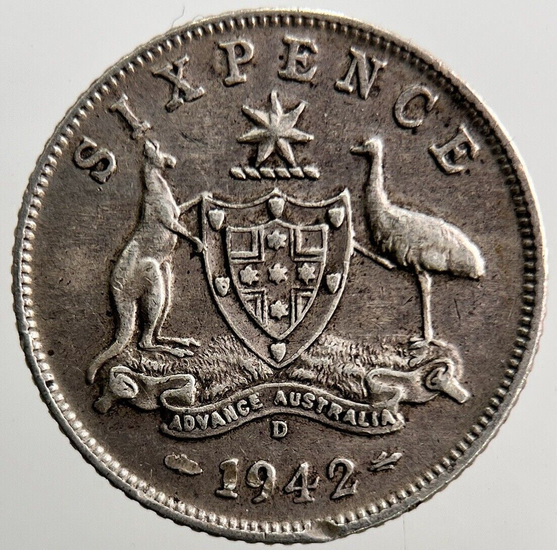 1942 - D Australia Sixpence Silver Coin | Fine Collectable Grade | a3730