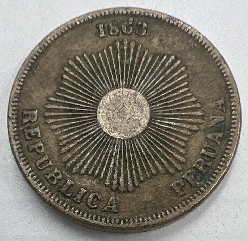 1863 Peru Dos 2 Two Centavos Coin | Fine Collectable Grade | a1398