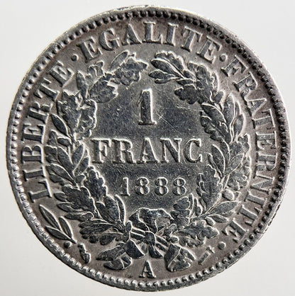 1888-A French 1 One Franc Silver Coin | Fine Collectable Grade | a2911