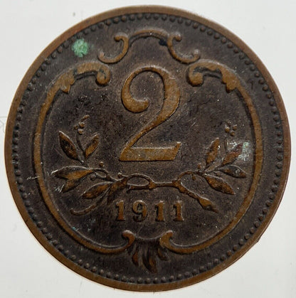 1911 Austria 2 Heller Coin | Very High Grade | a7303