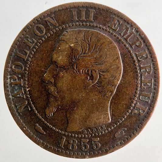 1855 France 5 Cinq Centimes Coin | Fine Collectable Grade