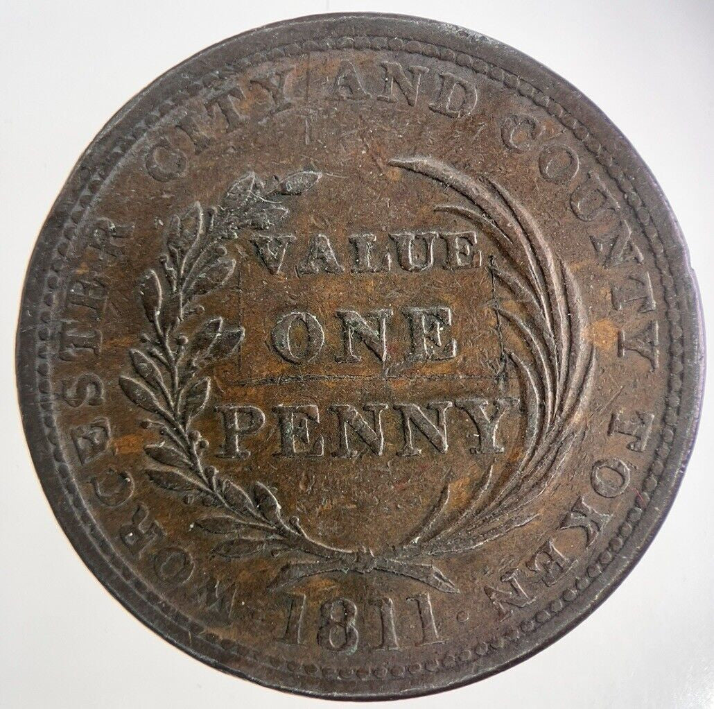 1811 Worcester One Penny Token Coin | Fine Collectable Grade