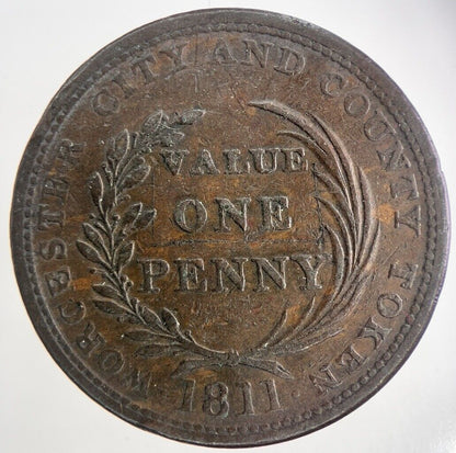 1811 Worcester One Penny Token Coin | Fine Collectable Grade