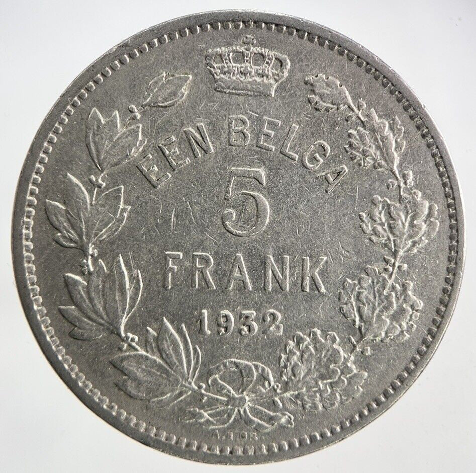 1932 Belgium 5 Franc Coin | Fine Collectable Grade