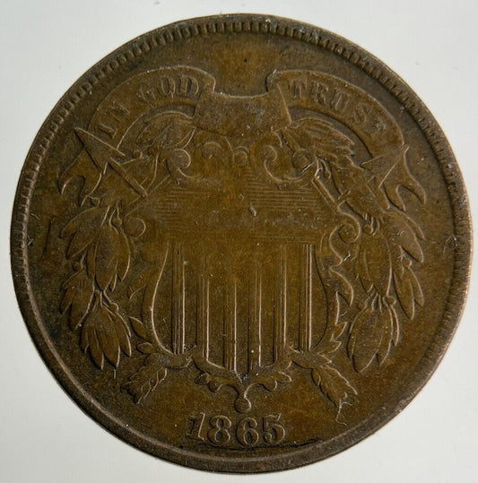 1865 US USA Shield 2 Cents Coin | Fine Collectable Grade