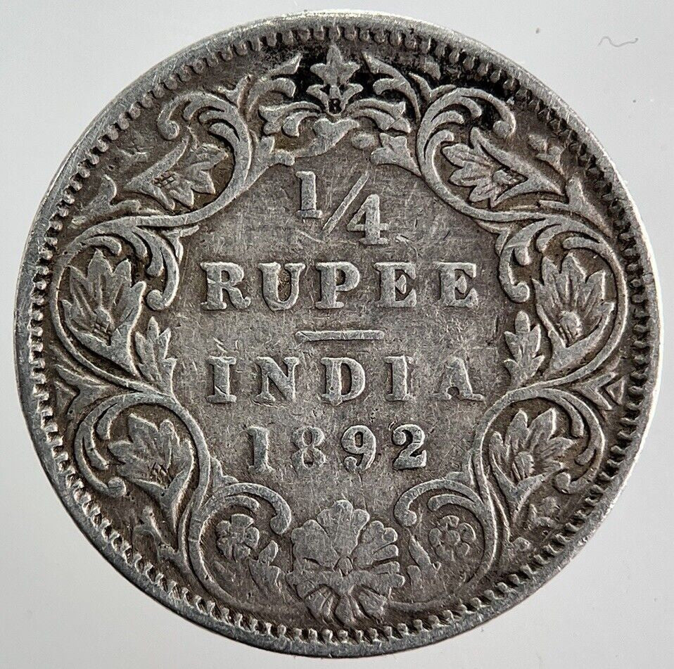 1892 India 1/4 Quarter Rupee Silver Coin | Fine Collectable Grade