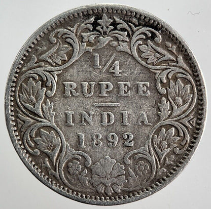 1892 India 1/4 Quarter Rupee Silver Coin | Fine Collectable Grade