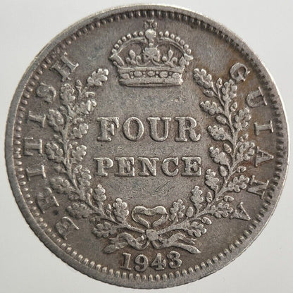 1943 Belize British Guiana Four - Pence Silver Coin | Fine Collectable Grade