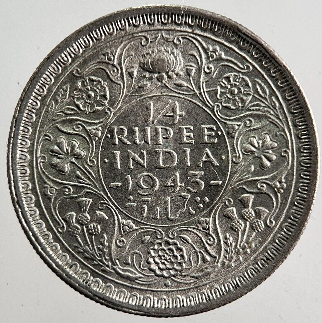 1943 India 1/4 Quarter Rupee Silver Coin | Very High Grade