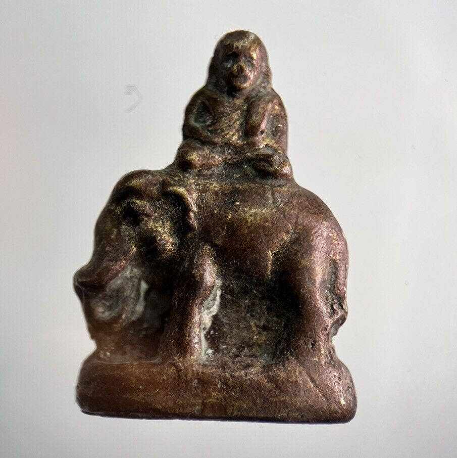 Old Thailand Brass Monk Elephant Statue Ornament | Height 3cm | a3791