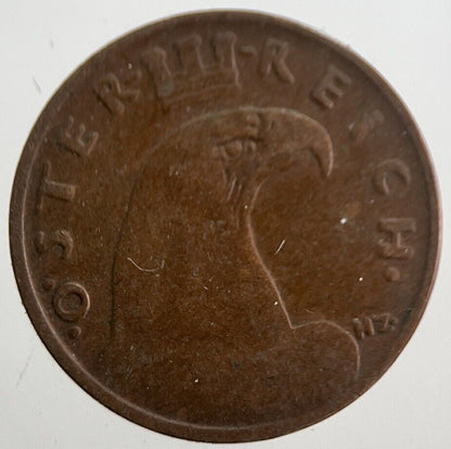 1938 Austria 1 One Groschen Coin | Collectable Grade | a7624