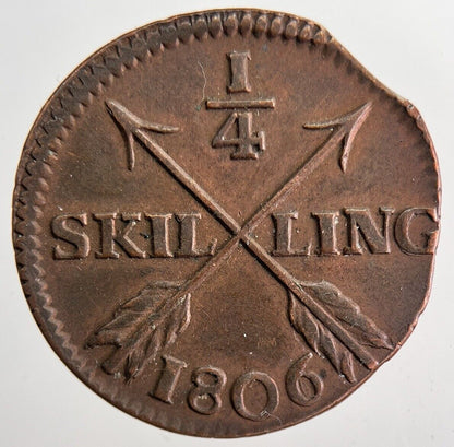 1806 Sweden 1/4 Skilling Ore Coin | Very High Grade | a6269