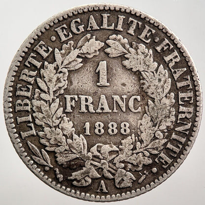 1888 - A France 1 Franc | Silver Coin | France Coin | Collectable Grade