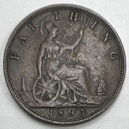 1893 Victoria Farthing | British Copper Coin | Collectable Grade | a995