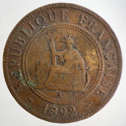 1892 1 Cent Centime Indo-China French Coin | Fine Collectable Grade | a5265