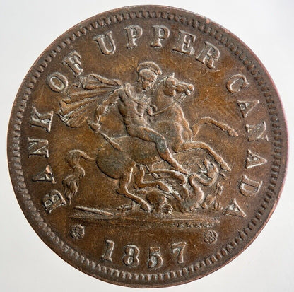 1857 Canada Bank Token One Penny Coin | Very High Grade