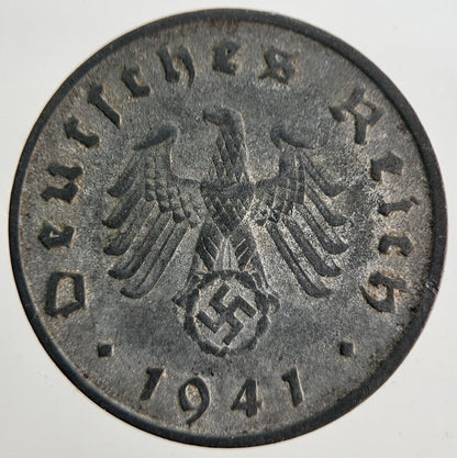 1941-F Germany Nazi 10 Pfennig Coin | Fine Collectable Grade | a7102