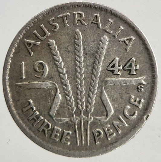 1944 - S Australia Threepence Silver Coin | Fine Collectable Grade