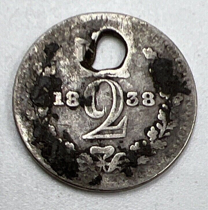 1838 Victoria Maundy Twopence | British Silver Coin | Fair Grade | a931